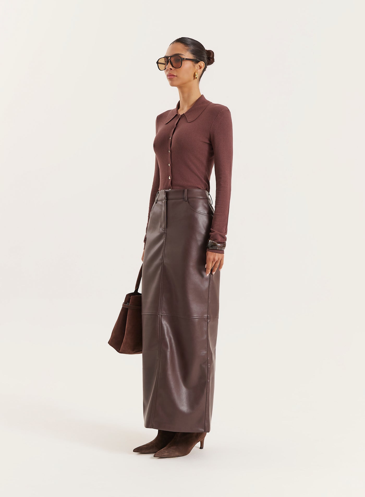 Chocolate Tailored PU Maxi Skirt